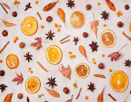 Fondo naranja y especias otoño vintage
