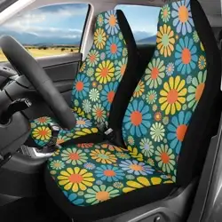 Wanyint Colorido Daisy Funda de asiento de coche floral para asiento delantero solo con estampado de flores hippie, protector de asientos de coche, para mujeres, hombres, SUV, camiones, furgonetas